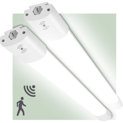 Oraymin Pack de 2 Plafonniers LED Étanches 90cm 30W – IP65 – 3300 Lm 4000K – Avec Détecteur de Mouvement Micro-ondes et Capteur de Lumière – Liaison en Série