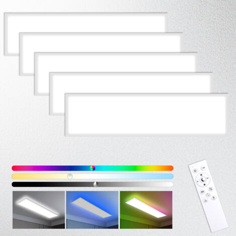 Oraymin – Pack de 5 Dalle LED Ultra-plat 40W 120x30cm – Rétroéclairage RGB Dimmable avec Télécommande – Haute Luminosité 4400 Lumens – Design Ultra-Fin Pour Faux Plafonds