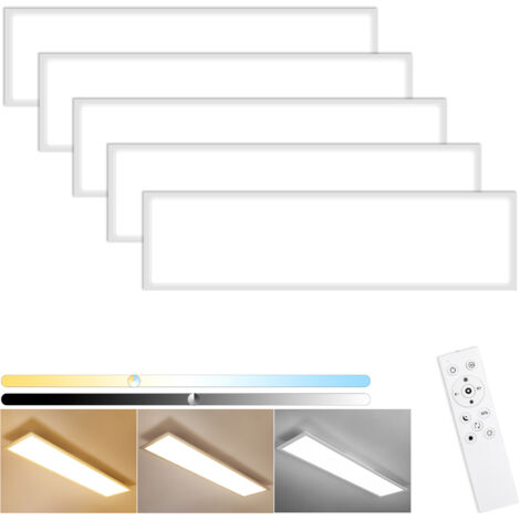 Oraymin – Pack de 5 Plafonnier LED Panneau Ultra-Plat Dalle 60x20cm 24W 2400lm – Dimmable Avec Télécommande (3000K-6500K) – Design Moderne Pour Salon Bureau Cuisine