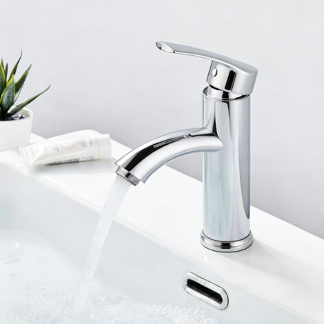 Oraymin Robinet Lavabo Cylindrique Mitigeur Salle de Bain en Acier Inox Chrome Économe en Eau avec Mousseur ABS Démontable Mélangeur Eau Chaude et Froide Santé Certifiée PEX G3/8