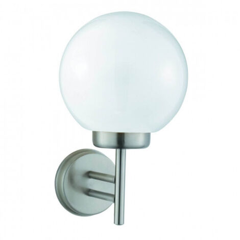 Orb Lantern Support mural extérieur 1 flamme, acier inoxydable, abat-jour blanc, dimmable blanc
