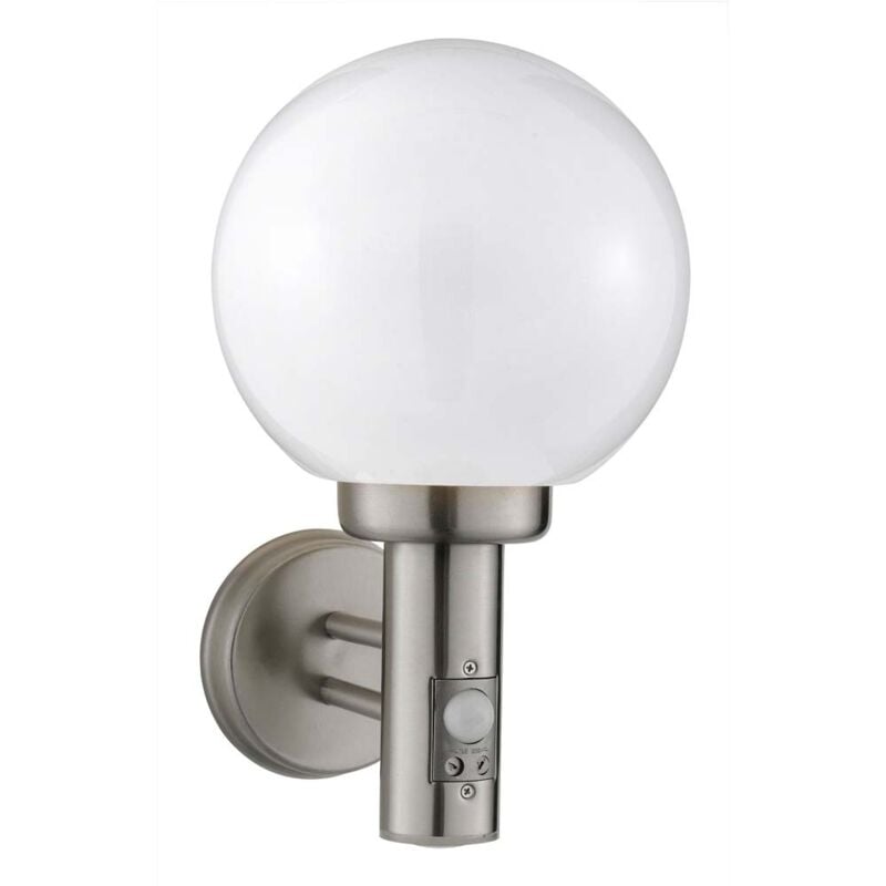 Orb lanterna 1 fiamma Pir staffa da esterno a parete, acciaio inox, paralume bianco, IP44 bianco