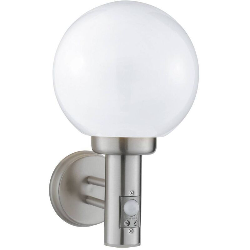 Applique Globo da Esterno 1 Luce Argento Satinato con Sensore di Movimento IP44, E27 - Searchlight