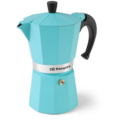 Orbegozo cafetera de aluminio color verde KFV 945, 9 tazas de capacidad, mango ergonómico, válvula de seguridad, apta para cocinas a gas, eléctricas y vitrocerámicas