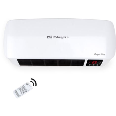Orbegozo calefactor de pared split SP 6000, elementos cerámicos PTC, 2 niveles de calor, programable, modo ventilador, termostato digital, mando a distancia, 2000 W