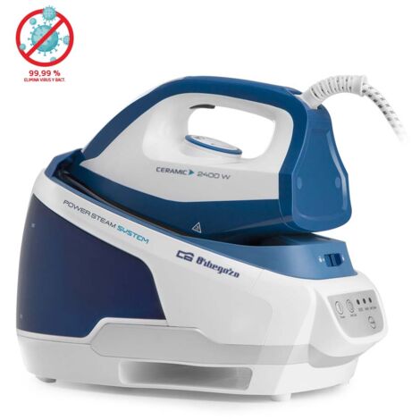 Orbegozo centro de planchado a vapor VP 8600, planchado en seco y a vapor, 2 modos de funcionamiento, suela cerámica, regulador de temperatura, depósito de agua extraíble 2 litros, 2400 W