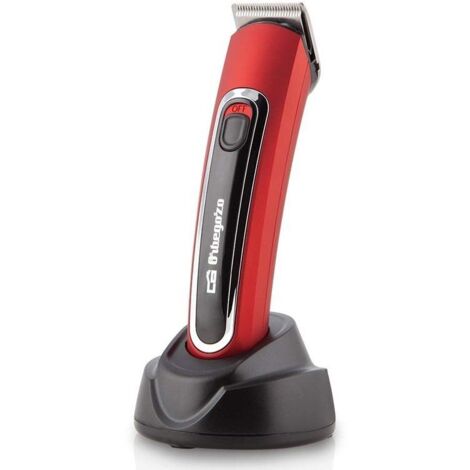 Orbegozo CTP 1820 - Corta pelos eléctrico recargable, 5 posiciones de corte, sin cable, base de carga con luz indicadora, cuchilla de acero inoxidable, negro, rojo