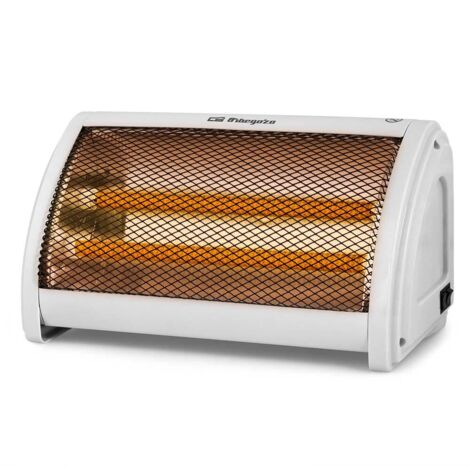 Orbegozo estufa de cuarzo BP 3200, 2 tubos cerámicos, doble botón de funcionamiento, reflector protegido de alta brillantez, asa para transporte, 1000 W