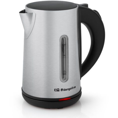 Orbegozo hervidor de agua KT 6022, 0,8 litros de capacidad, cuerpo e interior inox, asa tacto frío, base 360 con recogecables, tapa con pulsador, 1100 W