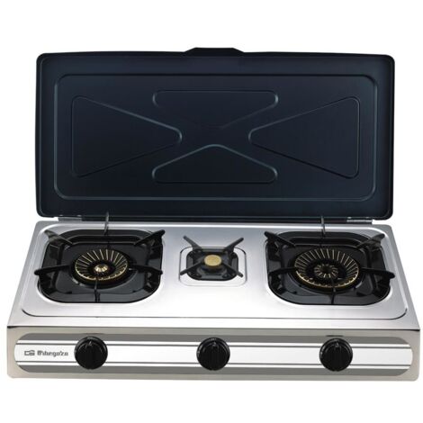 Orbegozo hornillo a gas FO 3500, 3 quemadores, gas butano o propano, uso exterior, cuerpo inox