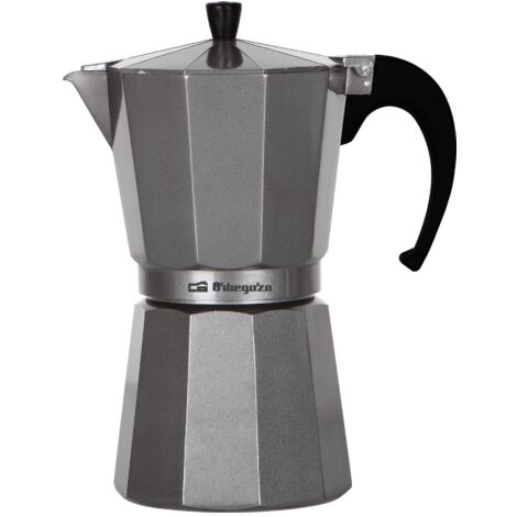 Orbegozo KFS 920, caffettiera 9 tazze, adatta per fornelli a gas, ceramica ed elettrici, manico ergonomico, valvola di sicurezza, alluminio