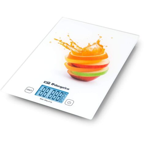 Orbegozo PC 2025 - Bilancia da cucina digitale, superficie in vetro temperato, 29,5 x 21 cm, capacità massima 20 kg, scala 1 g, funzione tara, controllo touch