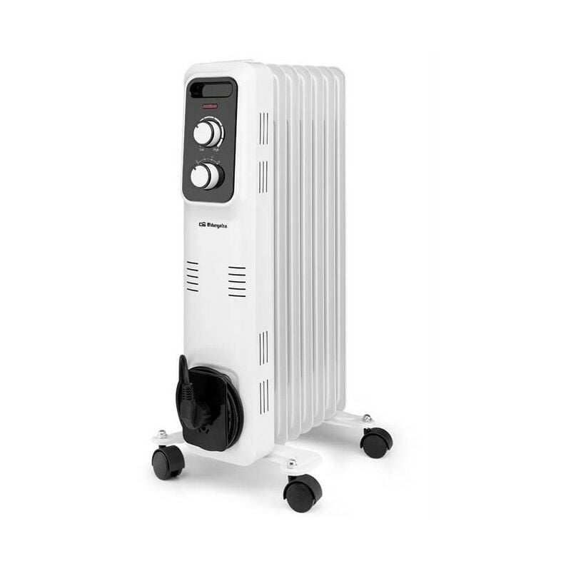 Radiateur à Bain d'Huile 1500W Chauffage électrique 7 éléments Orbegozo RL1500. Thermostat réglable, blanc