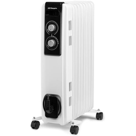 Orbegozo RF 2000, radiatore ad olio, 2000 W, 3 potenze termiche, 9 elementi, termostato regolabile, protezione surriscaldamento, ruote piroettanti, colore bianco