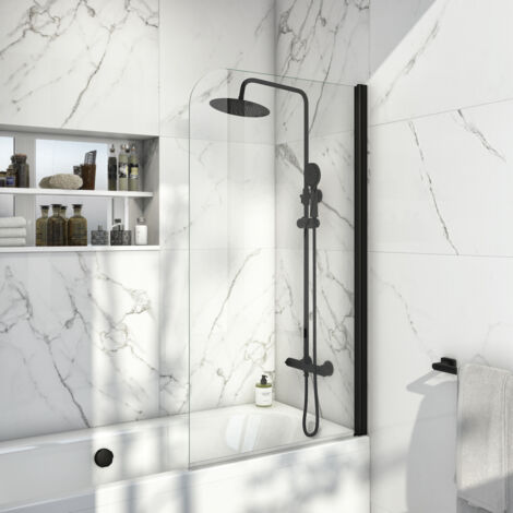 Orbit A6 Black Radius Edge Bath Screen 1400mm H x 800mm W - 6mm Glass