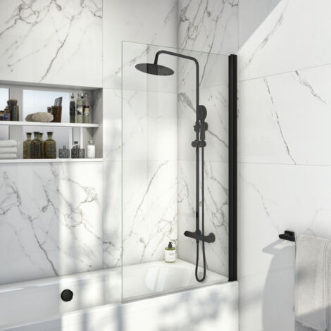 Orbit A6 Black Square Bath Screen 1400mm H x 800mm W - 6mm Glass