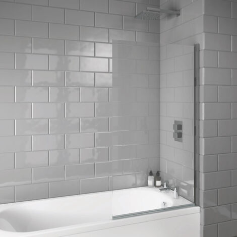 Orbit A6 Square Edge Hinged Bath Screen 1400mm H x 800mm W - 6mm Glass