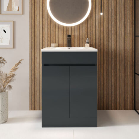 Orbit Empire Floor Standing 2-Door Vanity Unit with Basin 600mm Wide - Matt Anthracite