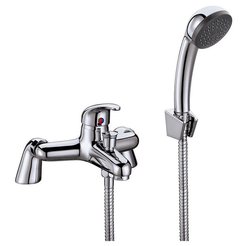 Entry Bath Shower Mixer Tap Pillar Mounted with Shower Kit and Wall Bracket - Chrome - Orbit