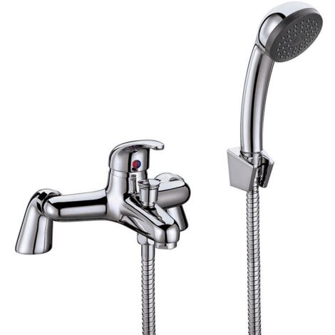 Orbit Entry Bath Shower Mixer Tap Pillar Mounted with Shower Kit and Wall Bracket - Chrome