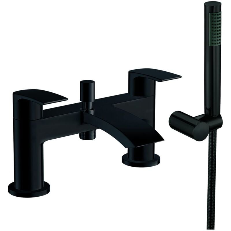 Reno Bath Shower Mixer Tap Pillar Mounted with Kit and Wall Bracket - Matt Black - Orbit