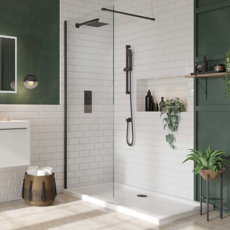 Orbit S8 Black Profile Wet Room Glass Panel 700mm Wide - 8mm Glass