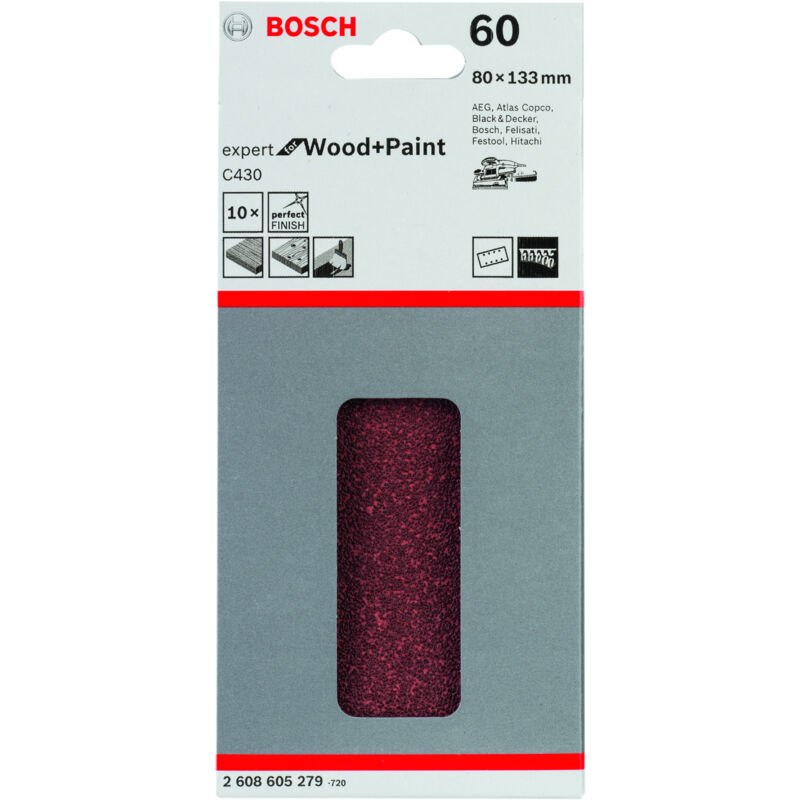 

BOSCH 2608605279 Hoja de lija C430, paquete de 10 uds. 80 x 133 mm 60