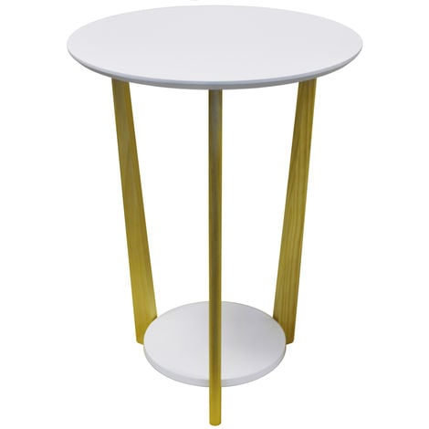 main image of "ORBITAL - Retro Wood Round Side Table with Shelf - Natural / White"
