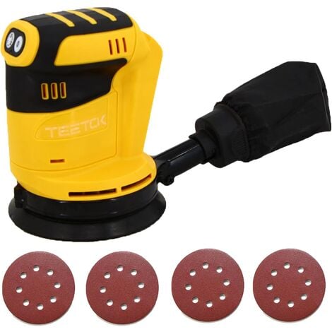 TEETOK Orbital Sander Compatible for DEWALT 18V 20V Battery, Cordless Random Orbital Sander with 4Pcs Sandpapers & Collection Bag, 360°Rotating Sanding Base Plate, for Sanding, Polishing (Tool only)