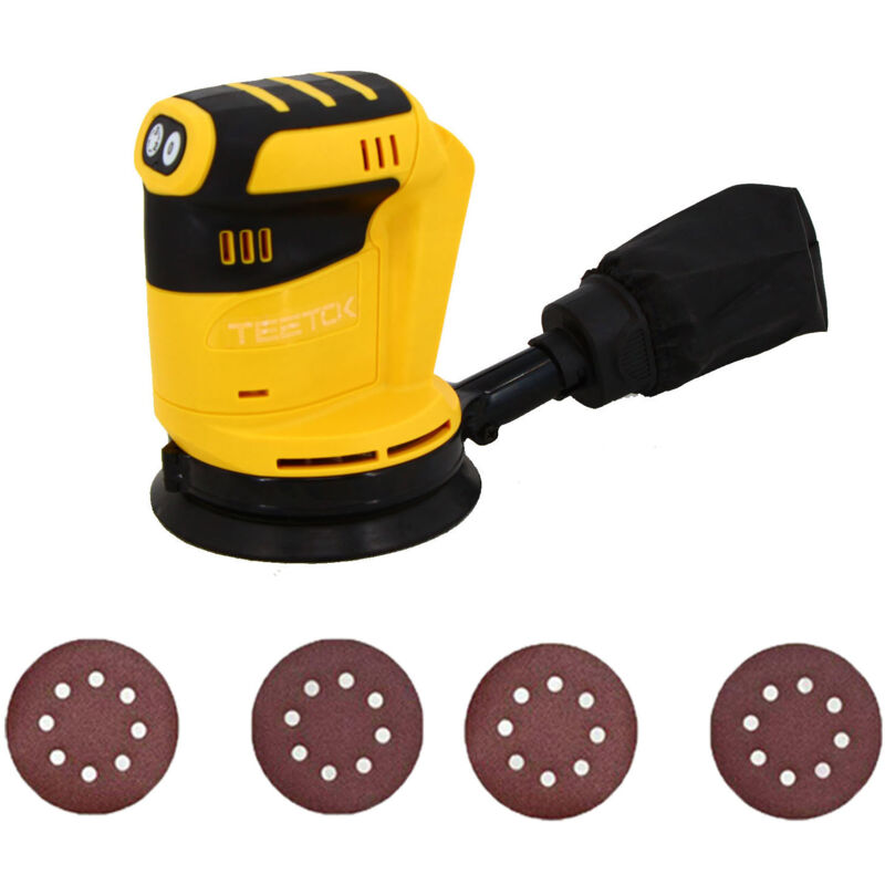 Teetok - Orbital Sanders, Circular Sander, Cordless Random Orbital Sander Fit for Dewalt Battery, 4PCS Sandpaper 125mm Sanders for Wood, Sanding,