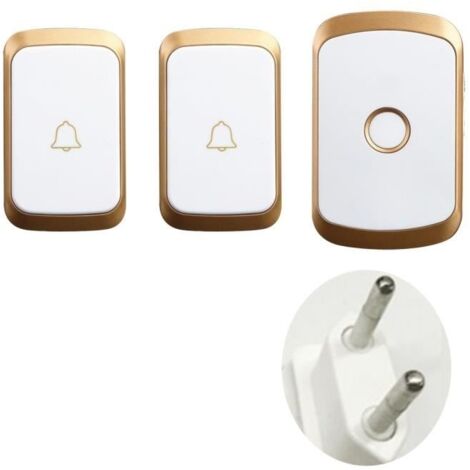 (Or)Carillon Sonnette Sans Fil 300m - Récepteur Plugin + 2 Émetteurs d 'or