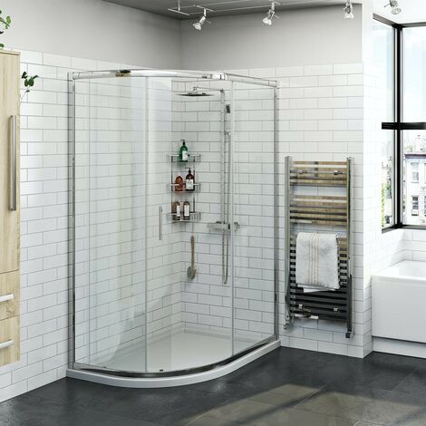 main image of "Orchard 6mm left handed offset quadrant shower enclosure and stone shower tray 900 x 760"