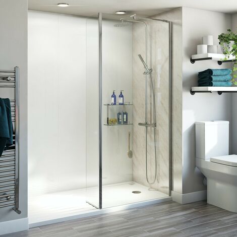 Orchard 6mm walk in glass panel pack with fixed return panel and walk in shower tray 1600 x 800