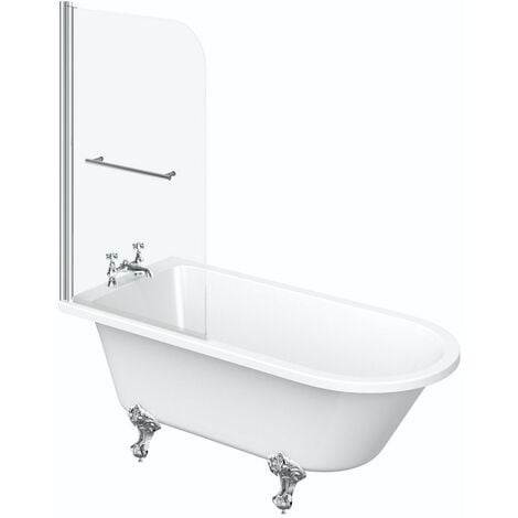 Orchard Dulwich freestanding shower bath and bath screen with rail 1500 x 780 - White