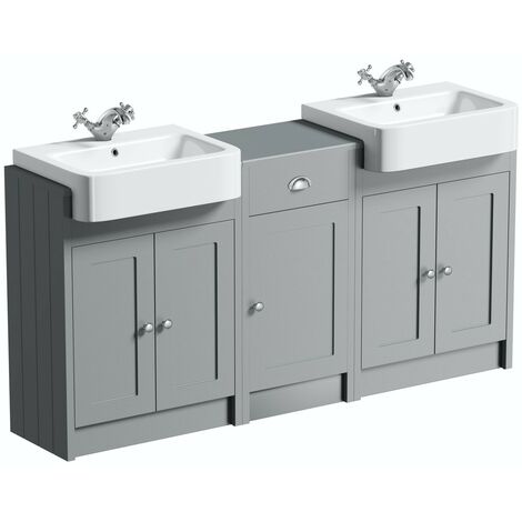 main image of "Orchard Dulwich stone grey floorstanding double vanity unit and basin with storage combination"