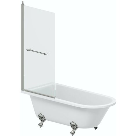 Orchard Dulwich traditional freestanding shower bath with 8mm shower screen and rail 1500 x 780 - White