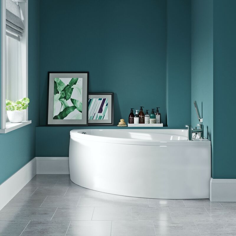 Elsdon right handed offset corner bath with panel 1500mm - White - Orchard
