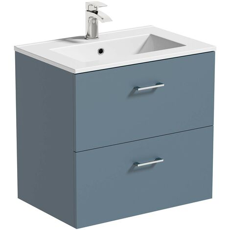 Orchard Lea ocean blue wall hung vanity unit and ceramic basin 600mm