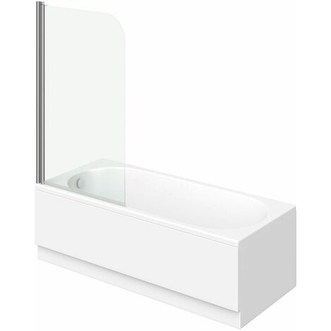 Orchard round edge straight shower bath 1500 x 700 with 6mm shower screen - White