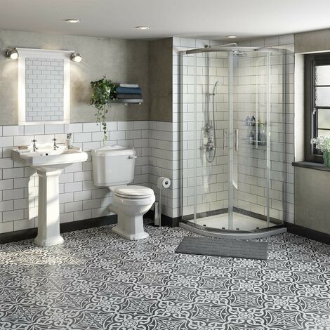main image of "Orchard Winchester bathroom suite with quadrant shower enclosure, taps and tray 800 x 800 including taps"