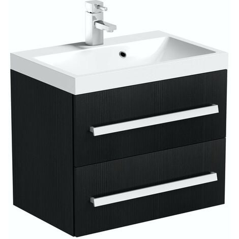 Orchard Wye essen black wall hung vanity unit and basin 600mm with tap - Black