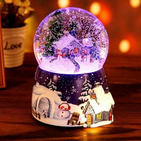 ORCHIDÉE Orchid-Christmas Snow Globes Snowman, Christmas Musical Ball, 360°Rotating Igloo Crystal Music Box with Warm Light Projection Lamp