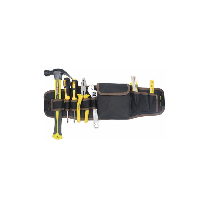 Orchidée - orchid-Leather tool bag with belt - 9 compartments, nail pocket, knife pocket, hammer pocket and coin pocket for tape measure
