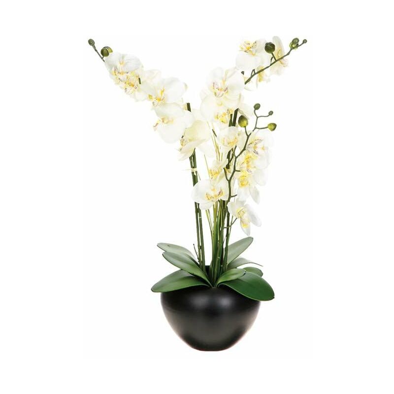 Silumen - Orchidée Artificielle 63cm avec vase en céramique Blanc|Noir