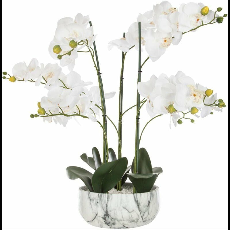 Orchidée Artificielle 65cm avec Pot en Céramique - Effet Marbre - Marbre