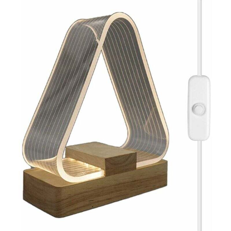 Orchidée - Lampe de chevet usb triangulaire moderne en bois massif, veilleuse led, lampe de chevet pour enfants, lampe de table rechargeable par usb