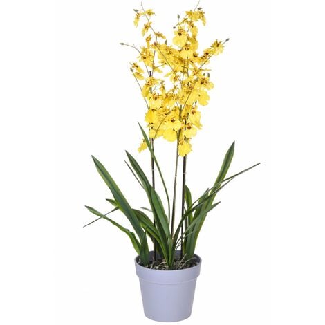 Vaso in ceramica argentata per orchidee artificiali h53cm - orchidea,  arenaria, poliestere, acciaio e pvc, dimensioni 50x28x53