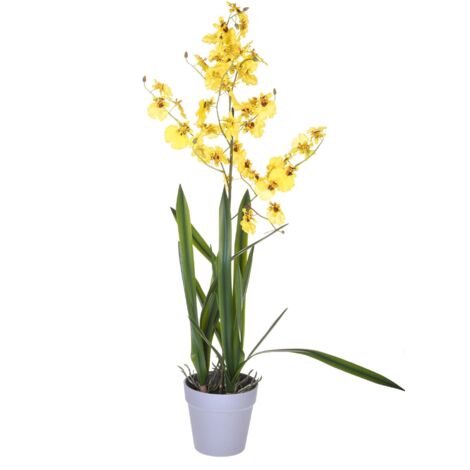 Orchidea Artificiali Oncidium con Vaso Altezza 40 cm Giallo