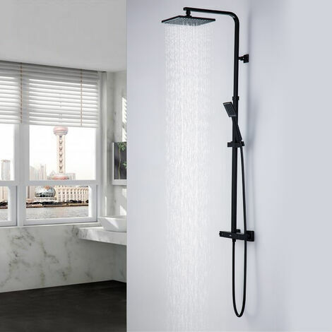 orchidée-Colonne de Douche Thermostatique Noir Ensemble de Douche Mitigeur en Laiton Luxe Léger Moderne Mitigeur Thermostatique avec Tête de Douche de 9 Pouces et Douchette Hauteur Réglable
