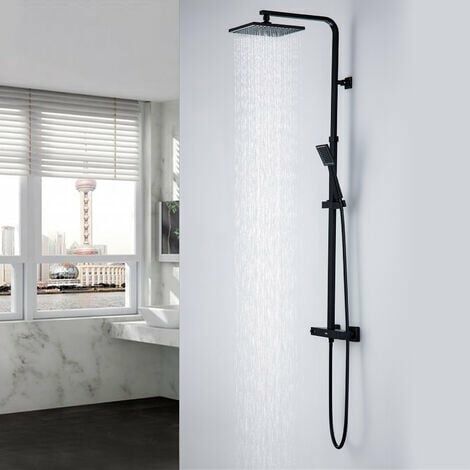 orchidée-Colonne de Douche Thermostatique Noire Ensemble de Douche Mitigeur en Laiton Luxe Léger Moderne Mitigeur Thermostatique avec Tête de Douche de 9 Pouces et Douchette Hauteur Réglable